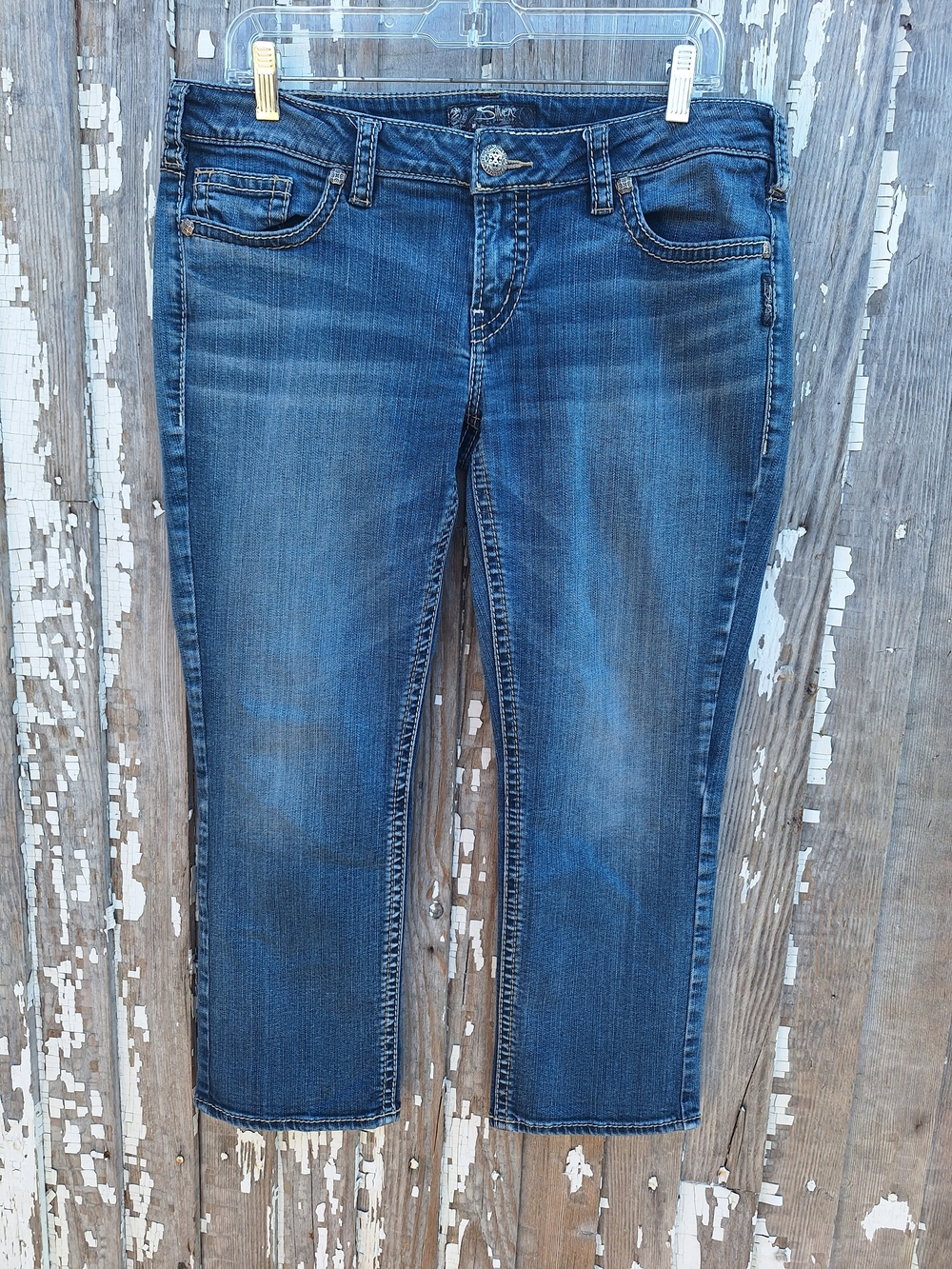 Silver Jeans Women's Dark Blue Cropped Aiko Capri Jeans